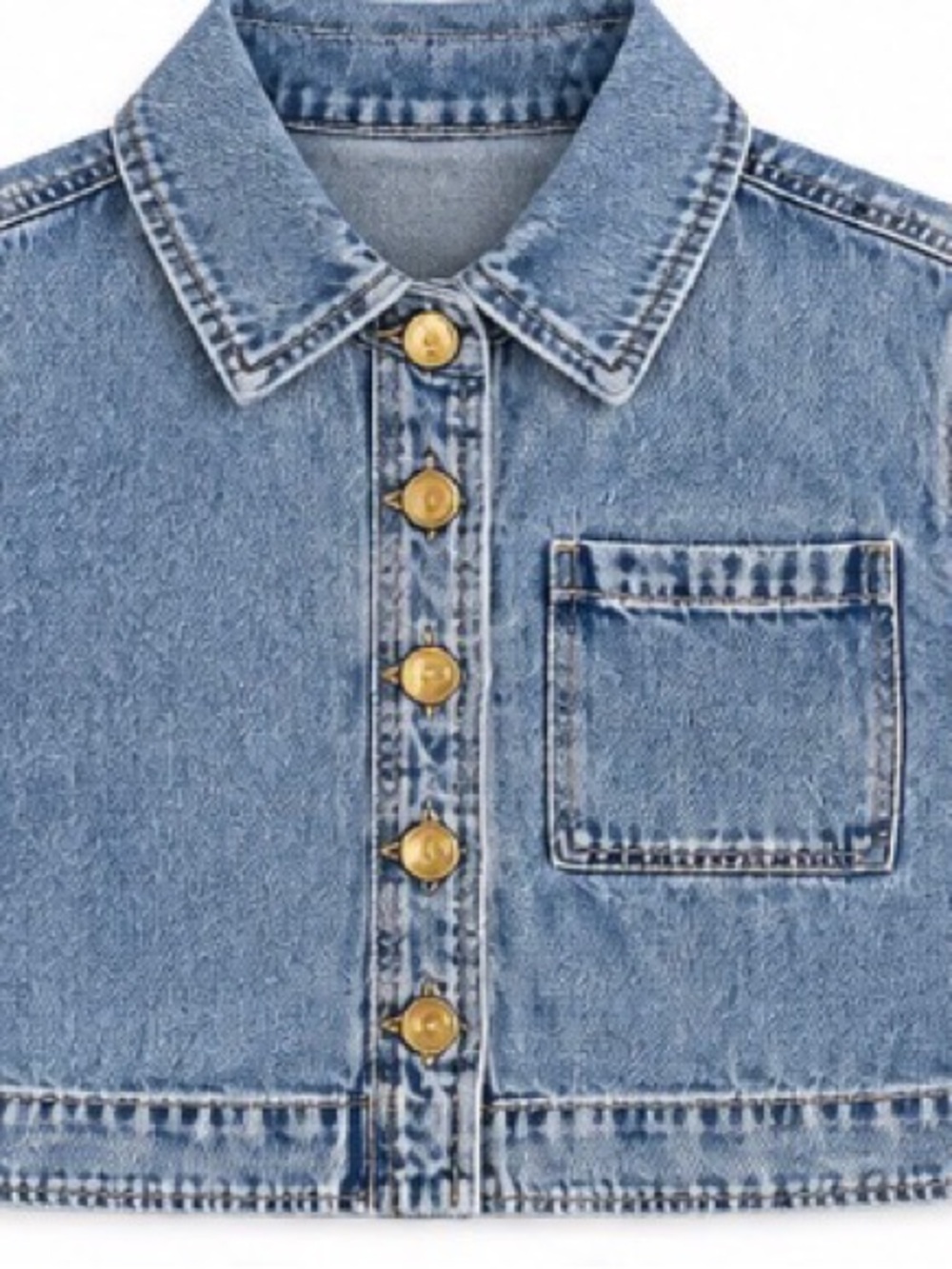 Habitual Light Blue Cropped Denim Jacket with Gold Buttons